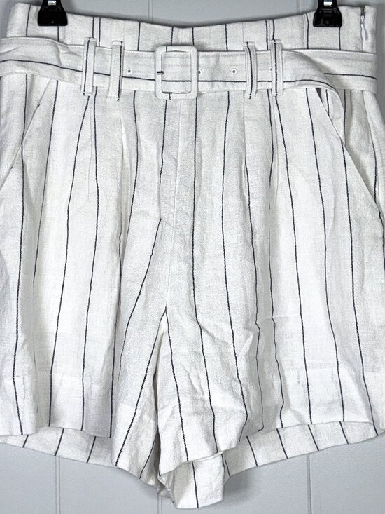 Abercrombie & Fitch Pants - Abercrombie & Fitch White Pin Stripe Linen Blend High Rise Belted Lined Shorts M
